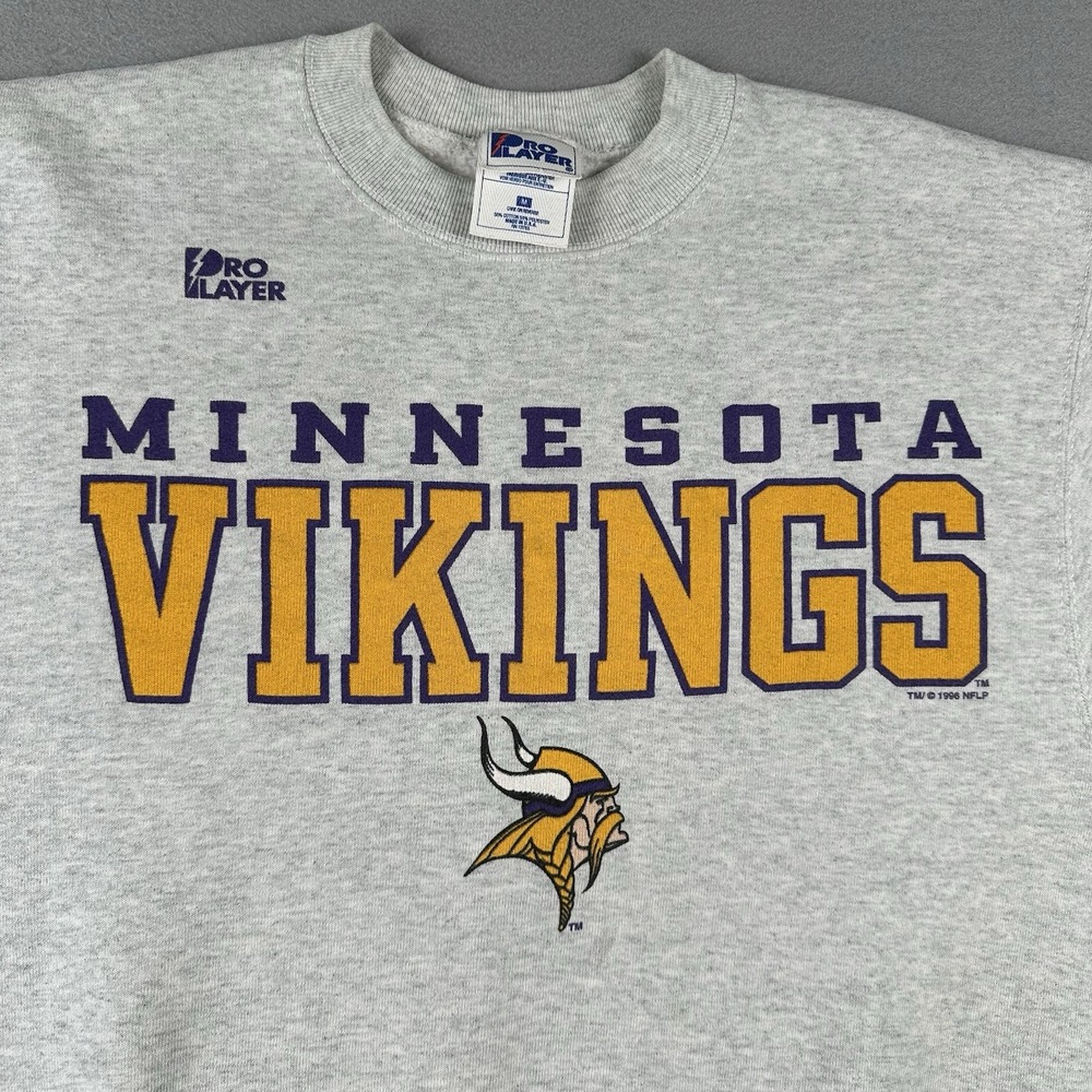 Vintage 90s Minnesota Vikings Sweatshirt Men's Medium Gray Pro Player 1996 - Picture 5 of 16